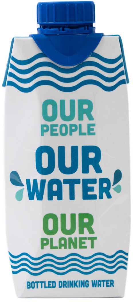 OURWATER carton reading Our People, Our Water, Our Planet